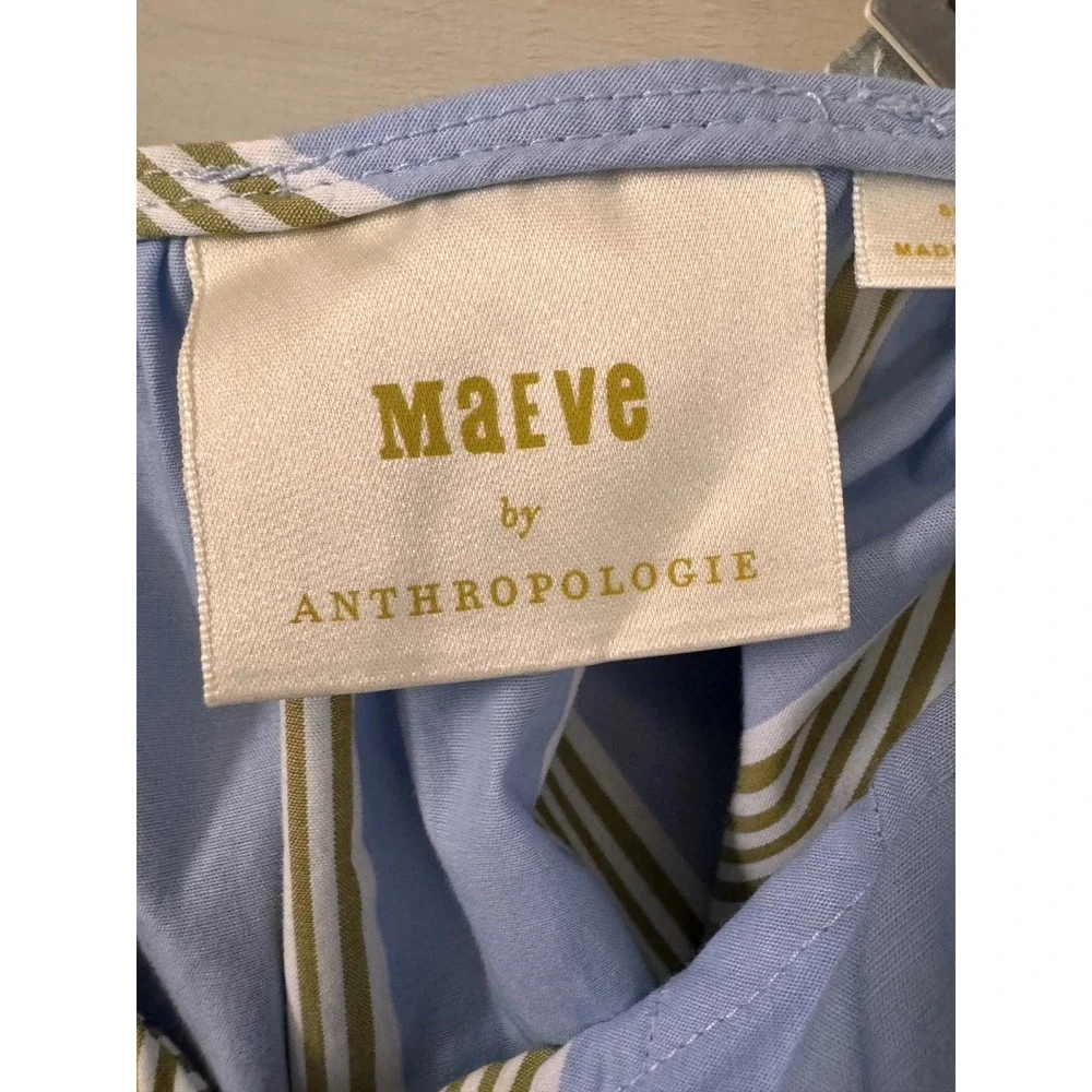 NEW Maeve Short Sleeve Crossover V-Neck Midi Dress Striped Petite Small Blue - Picture 9 of 12